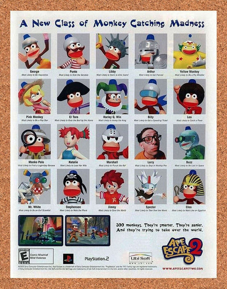 Ape Escape 2 PS2 Original 2003 Ad Authentic PlayStation 2 Game Promo Art