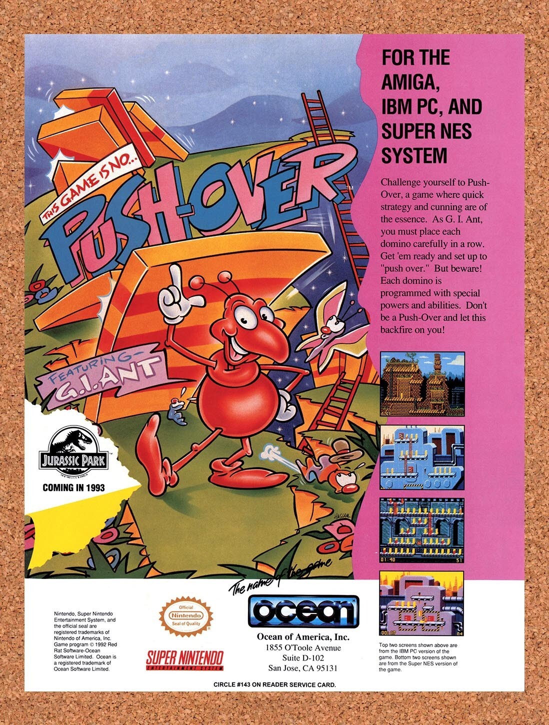 1992 Pushover Amiga Original Advertisement / Retro Wall Art v1