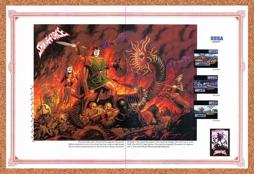 1992 Shining Force Genesis Original Advertisement / Retro Wall Art v3