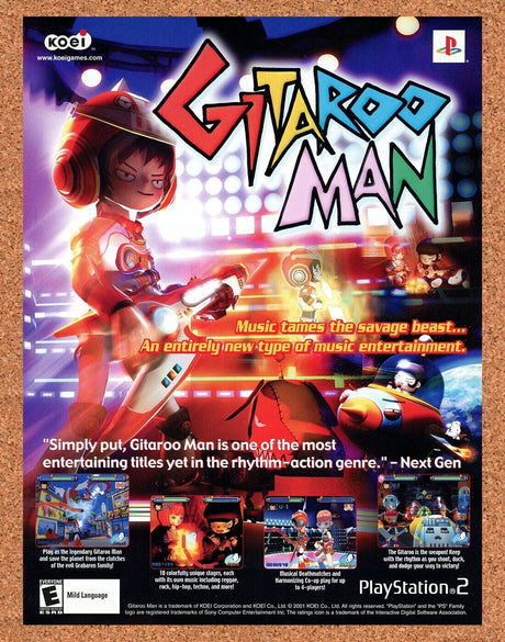 Gitaroo Man PS2 Original 2002 Print Ad Authentic Koei Video Game Wall Art Promo