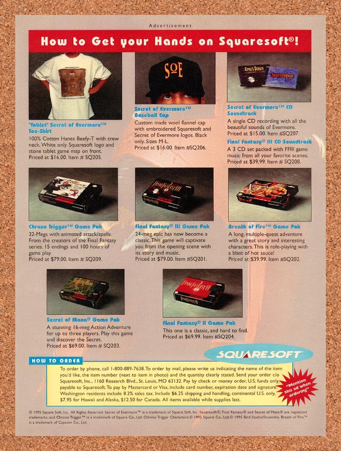 1995 Squaresoft Merchandise Original Advertisement / Retro Promo v4