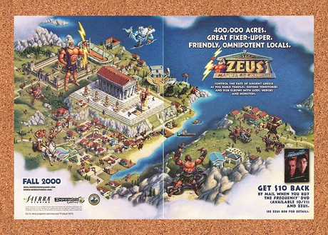 Zeus Master Of Olympus PC Original 2002 Ad Authentic RTS Video Game Promo v1