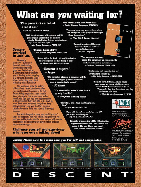 1995 Descent PC Original Advertisement / Retro Wall Art v1