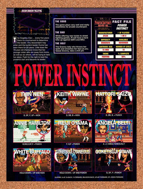 1994 Power Instinct Genesis Original Advertisement / Retro Promo vr1