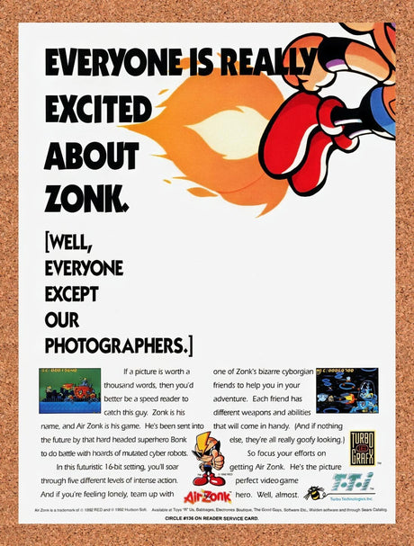 1992 Air Zonk Turbo Grafx-16 Original Advertisement / Retro Wall Art v2
