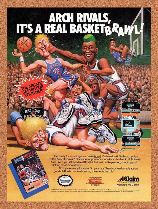 1990 Arch Rivals NES Original Advertisement / Retro Wall Art v1