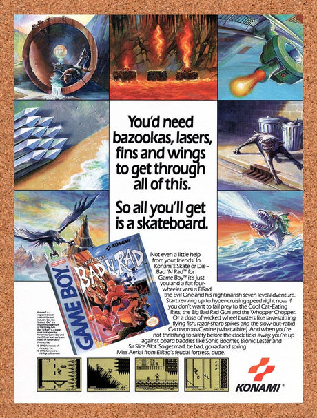 1991 Skate Or Die Bad N Rad Game Boy Original Advertisement / Retro Wall Art v1