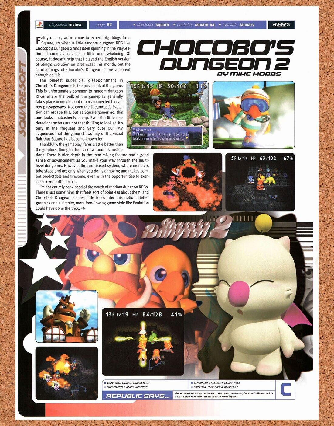 Chocobo's Dungeon 2 PS1 Original 2000 Vintage Ad - Video Game FF Review Promo