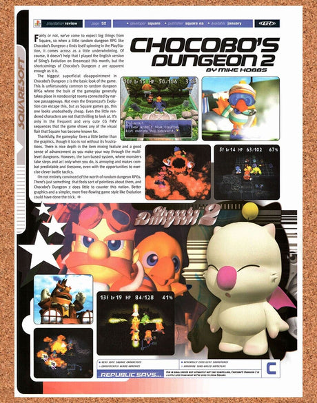 Chocobo's Dungeon 2 PS1 Original 2000 Vintage Ad - Video Game FF Review Promo