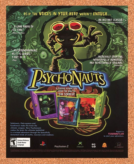 Psychonauts PS2 Original 2007 Ad Authentic Majesco Retro Video Game Promo v1