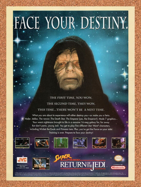 1995 Super Return Of The Jedi SNES Original Advertisement / Retro Wall Art v1