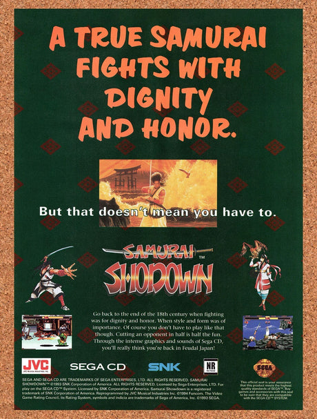 1995 Samurai Shodown Genesis Original Advertisement / Retro Wall Art v1