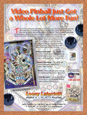 1996 Loony Labyrinth Pinball PC Original Advertisement / Retro Promo v1