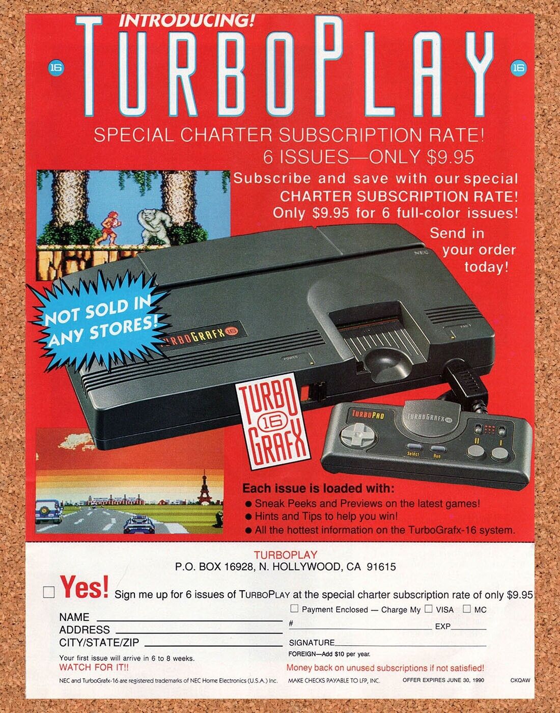 Turbo Grafx-16 Play Magazine Subscription Original 1989 Vintage Ad - Game Promo