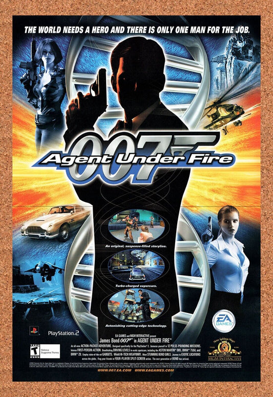 007 Agent Under Fire PS2 Original 2001 Vintage Ad - Movie Poster-Style Promo