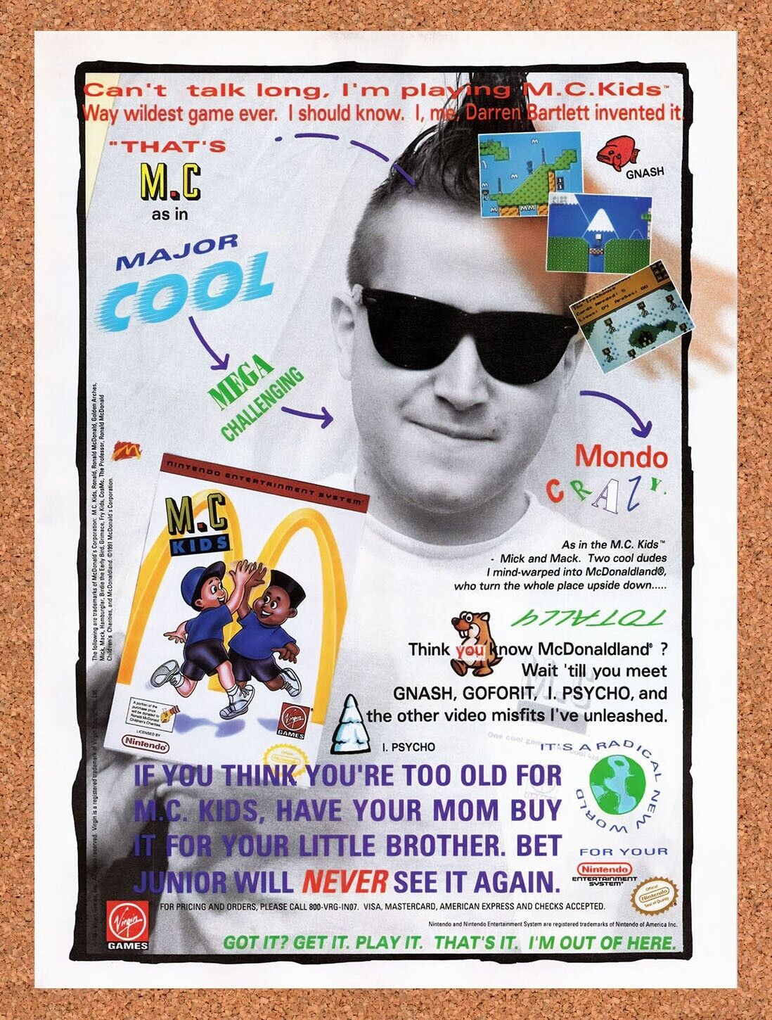 1992 MC Kids NES Original Advertisement / Retro Wall Art v1