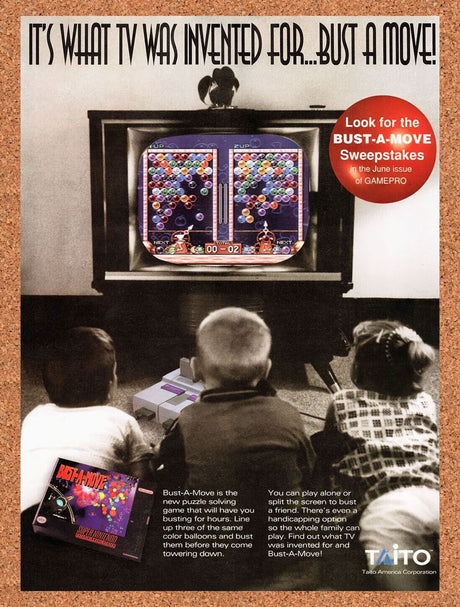 1995 Bust-A-Move SNES Original Advertisement / Retro Wall Art v1