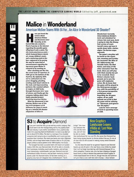 1999 American McGee's Alice Announcement Original Advertisement / Promo vr3