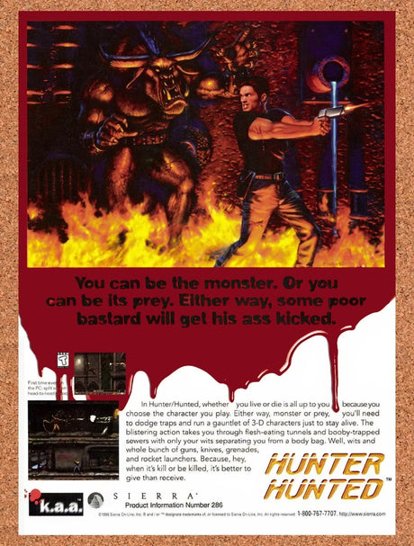 1996 Hunter Hunted PC Original Advertisement / Retro Promo v1