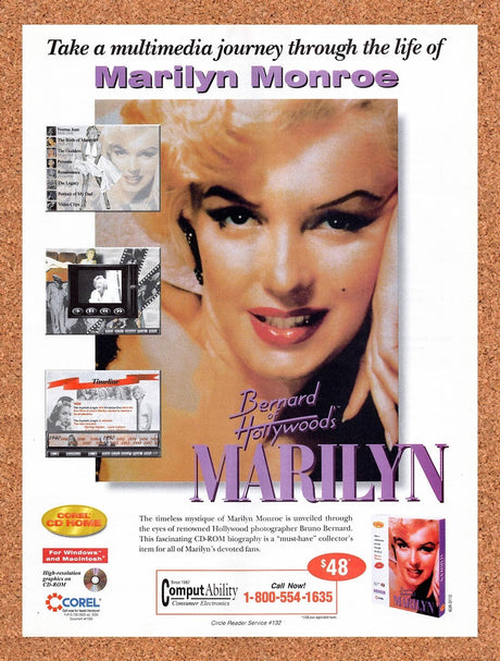 1995 Bernard Of Hollywoods Marilyn PC CD-ROM Original Ad / Retro Wall Art v1