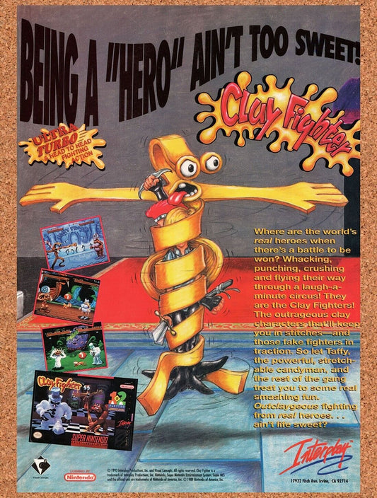 1992 ClayFighter SNES Original Advertisement / Retro Wall Art v7