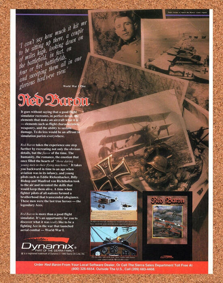Red Baron PC Original 1991 Vintage Ad - Video Game Promo