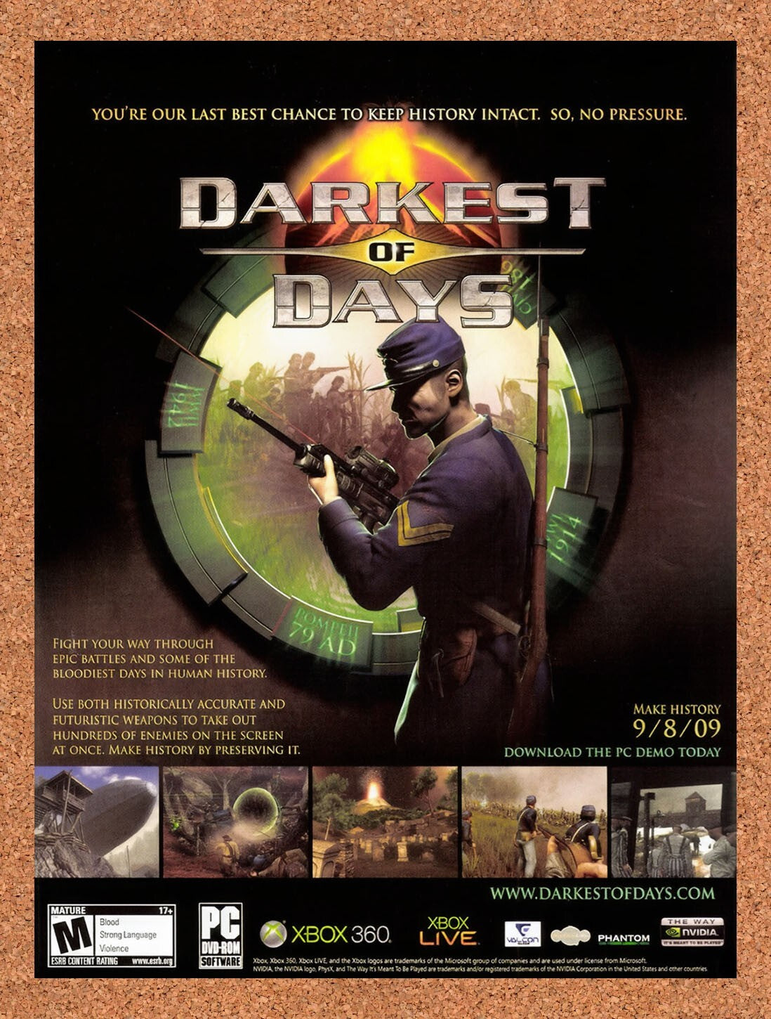 2009 Darkest Of Days Xbox 360 Original Advertisement / Retro Wall Art v1