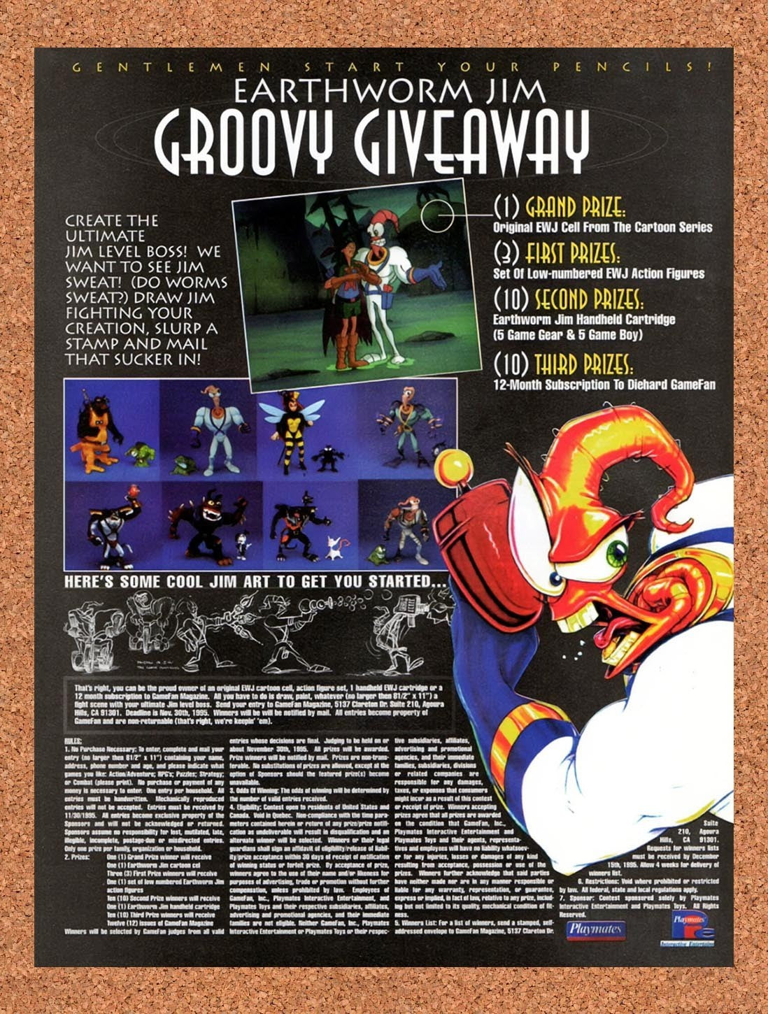 1995 Earthworm Jim Groovy Giveaway Sweepstakes Original Advertisement / Promo v1