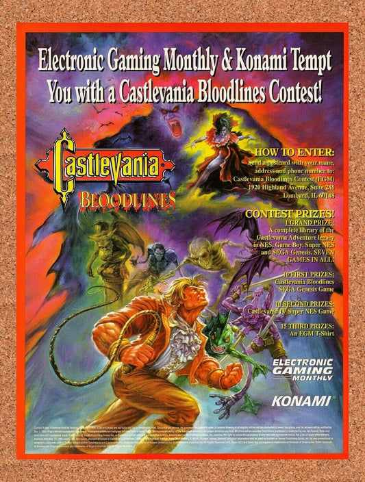 1993 Castlevania Bloodlines Sweepstakes Original Ad / Retro Wall Art v6