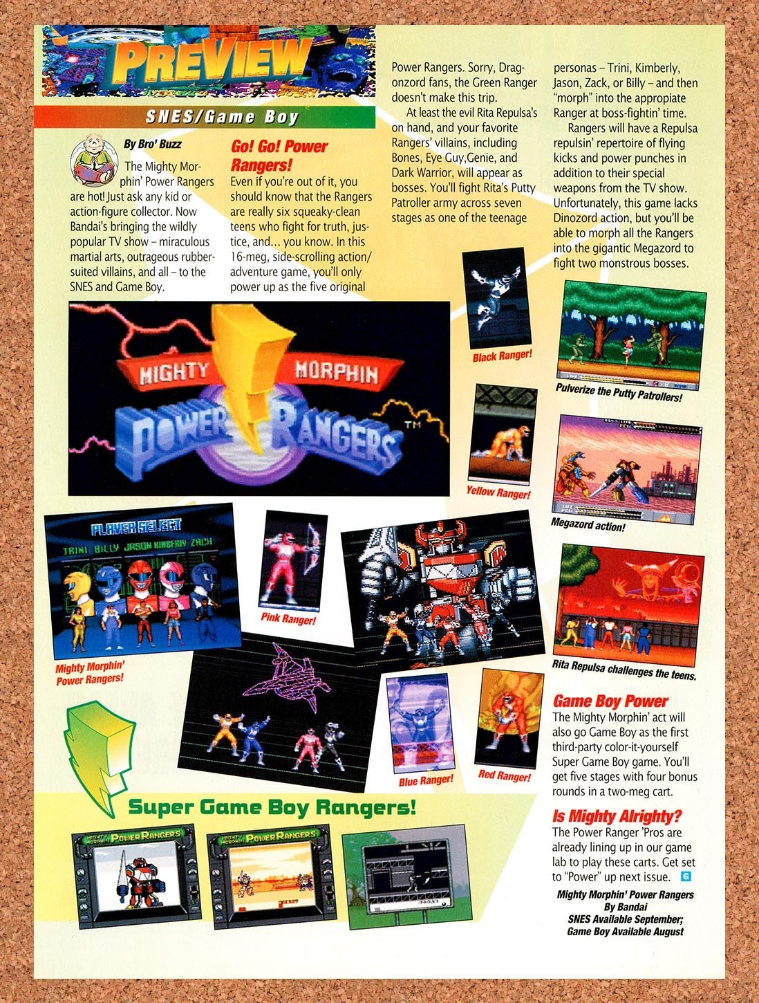 1994 Power Rangers SNES Original Advertisement / Retro Promo vr2