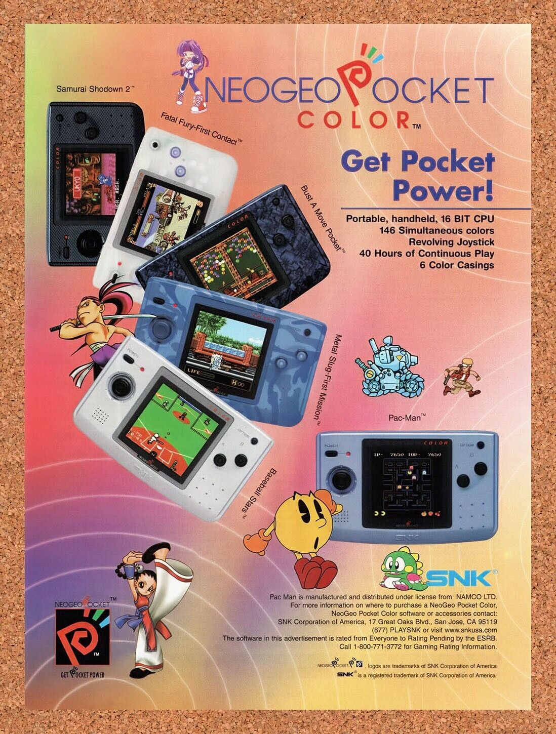 1999 Neo Geo Pocket Color Console Original Advertisement / Retro Wall Art v1