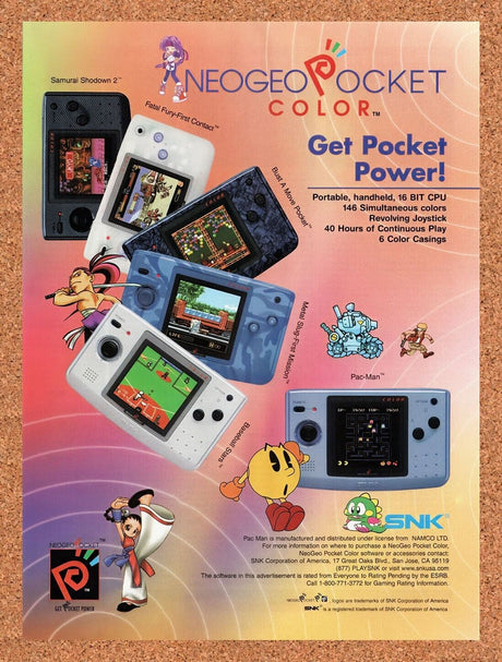 1999 Neo Geo Pocket Color Console Original Advertisement / Retro Wall Art v1
