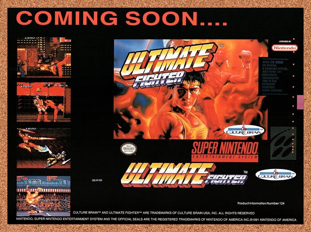 1992 Ultimate Fighter SNES Original Advertisement / Retro Wall Art v1