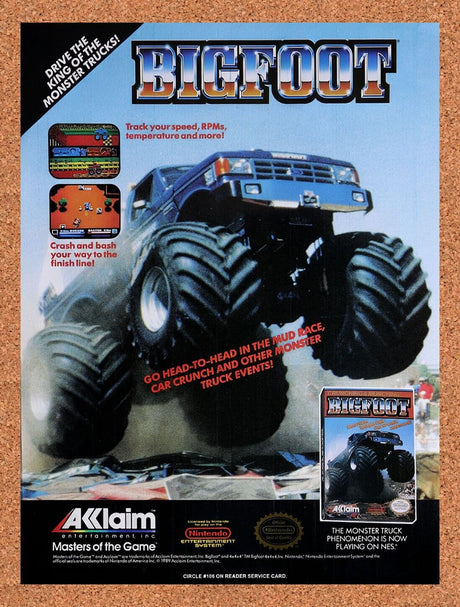 1990 Bigfoot NES Original Advertisement / Retro Wall Art v1