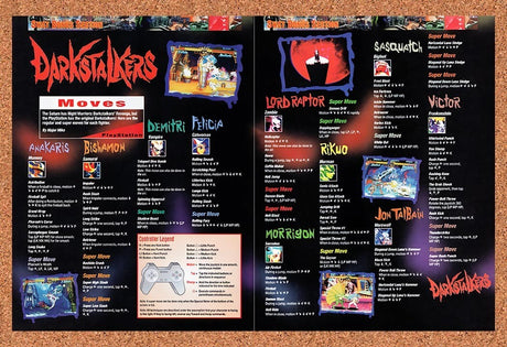 1996 Darkstalkers PS1 Moves Breakdown Original Advertisement / Retro Wall Art v3
