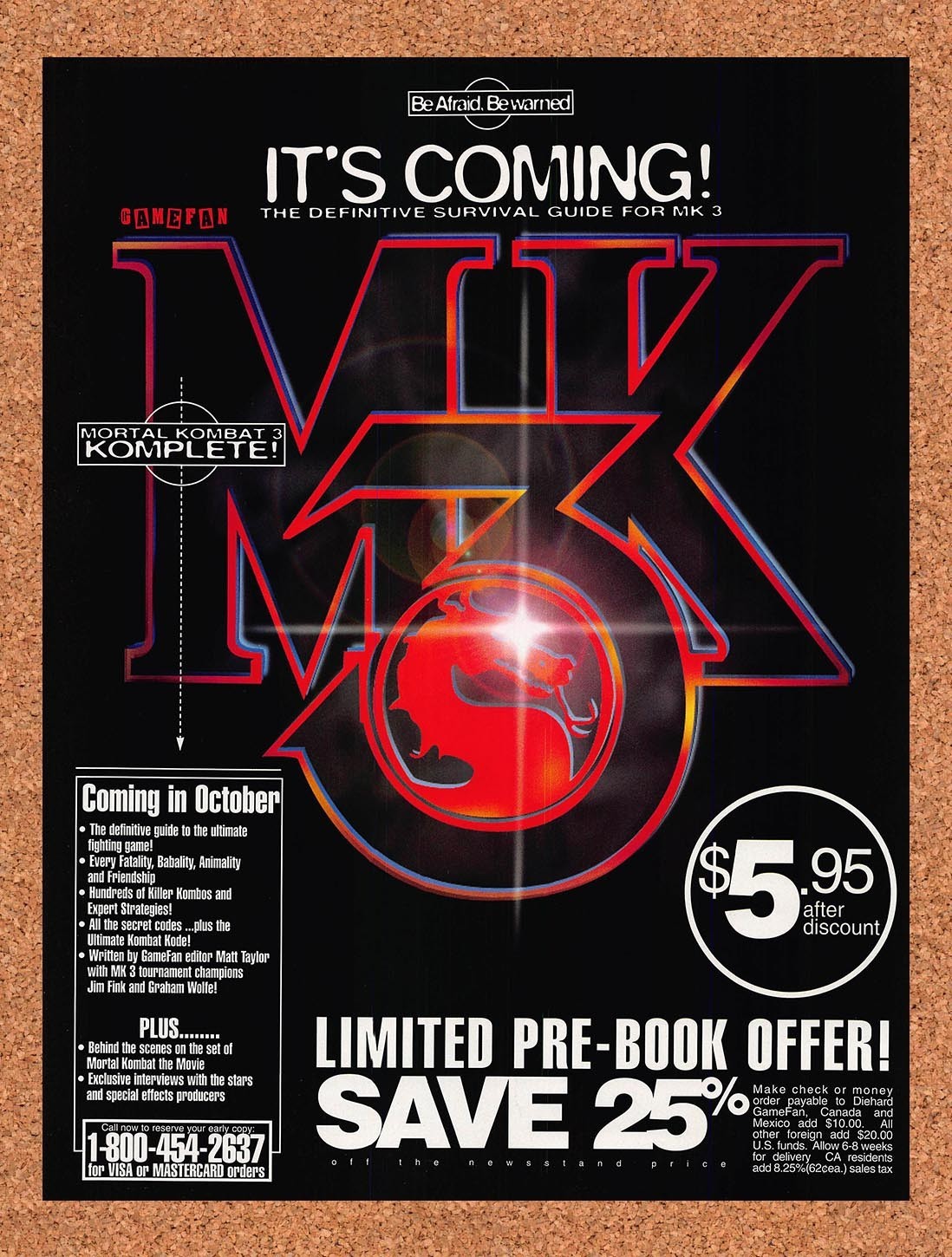 1995 Mortal Kombat 3 GameFan Survival Guide Original Advertisement /Promo v1