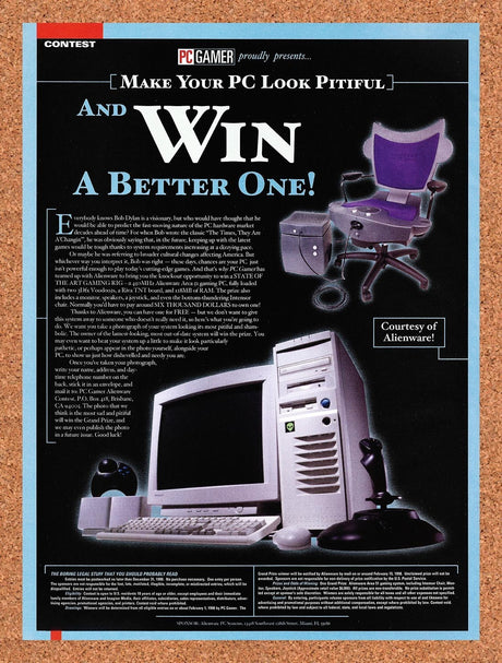 1998 Alienware PC Gamer Sweepstakes Make Your PC Pitiful Original Ad / Promo v1