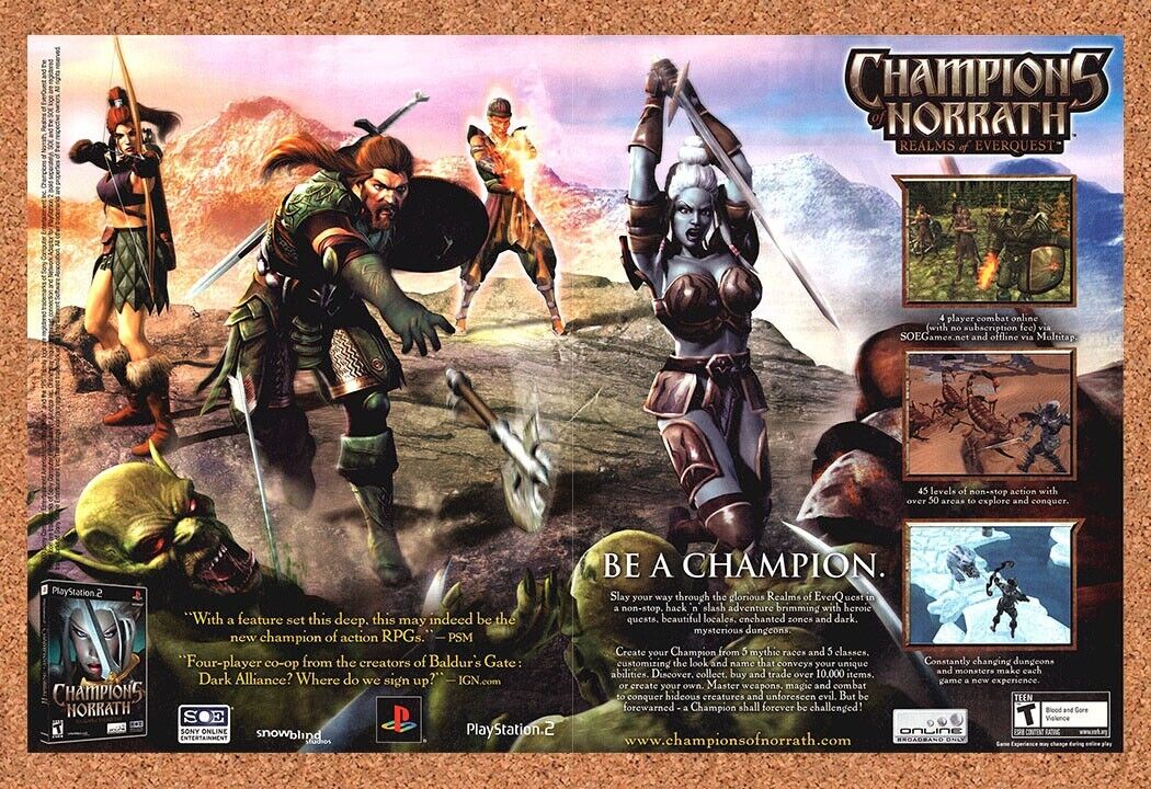 Champions of Norrath PS2 Original 2003 Ad Authentic MMO Everquest Print Promo