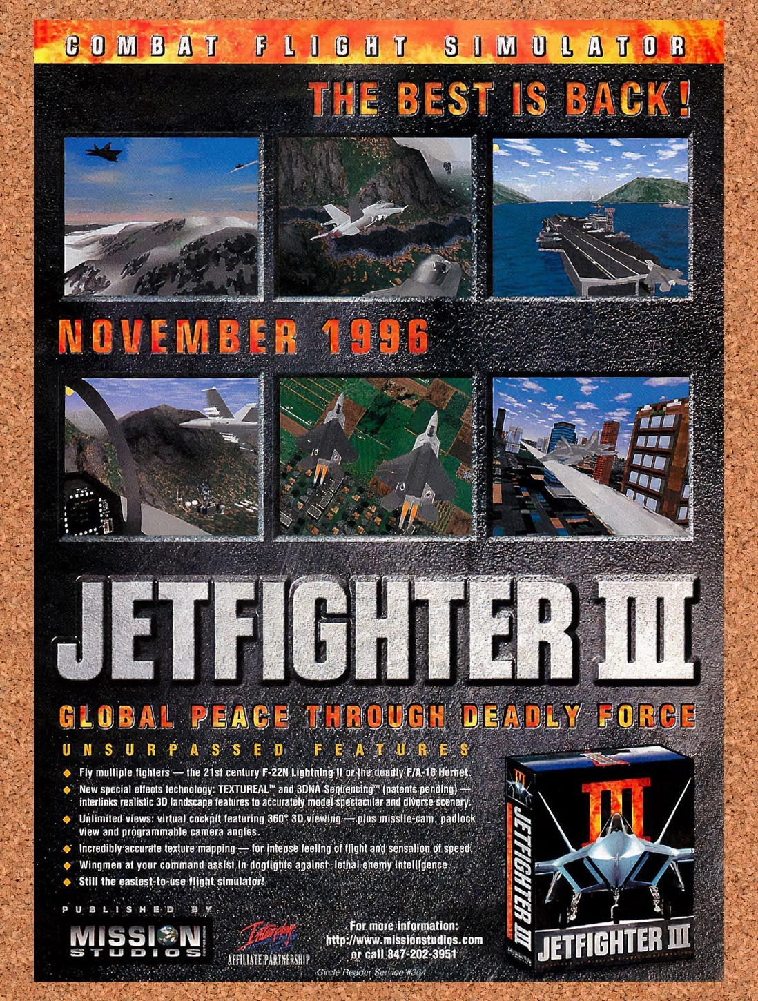 1996 Jetfighter III PC Original Advertisement / Retro Promo v2