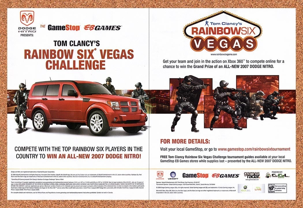 2007 Rainbow Six Vegas GameStop Dodge Nitro Challenge Original Ad / Promo v2