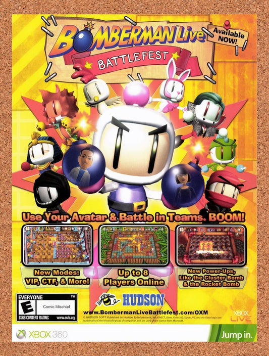 2010 Bomberman Live Battlefest Xbox 360 Original Ad / Retro Wall Art
