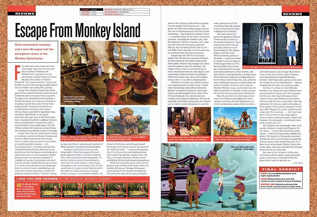 2000 Escape From Monkey Island PC Original Advertisement / Retro Wall Art v3