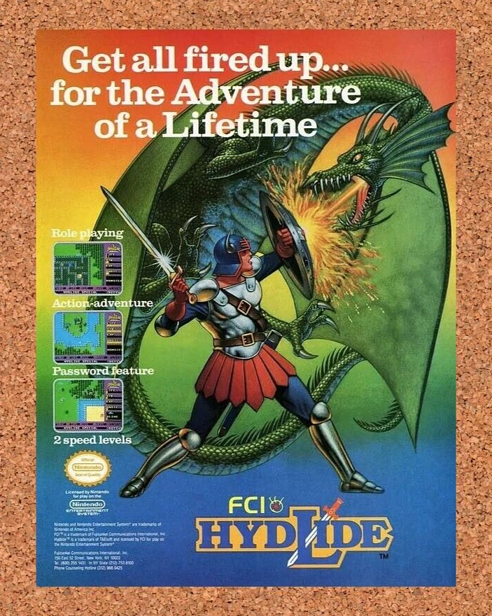 Hydlide NES Original 1988 Ad Authentic Nintendo Retro RPG Video Game Promo