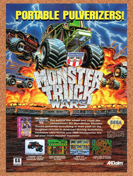 1995 Monster Truck Wars Genesis Original Advertisement / Retro Wall Art v1