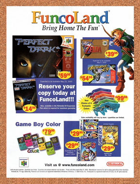 FuncoLand N64 Original 2000 Vintage Ad - Zelda Perfect Dark Video Game Promo