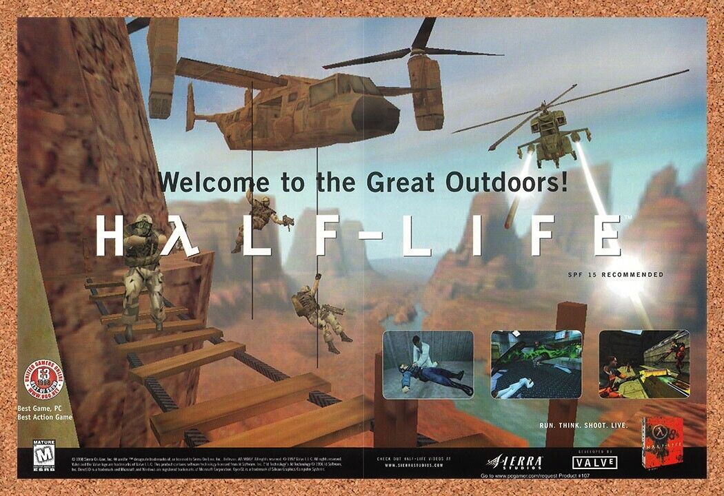 Half-Life PC Original 1998 Vintage Ad - Valve Video Game Art Promo