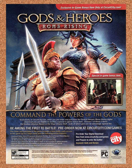 Gods & Heroes Rome Rising PC Original 2007 Vintage Ad - Video Game Promo