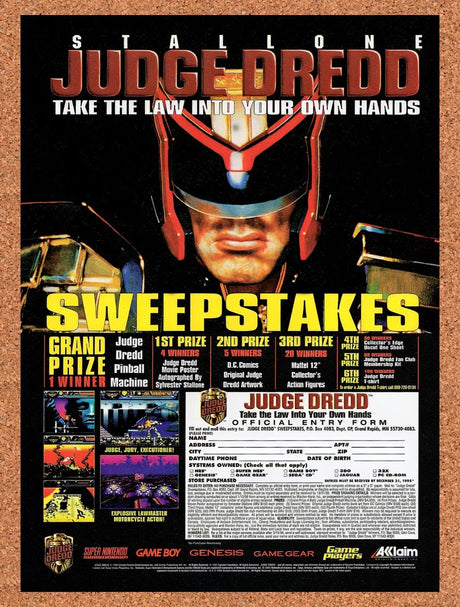 1995 Judge Dredd Video Game Sweepstakes Original Advertisement / Retro Promo v6