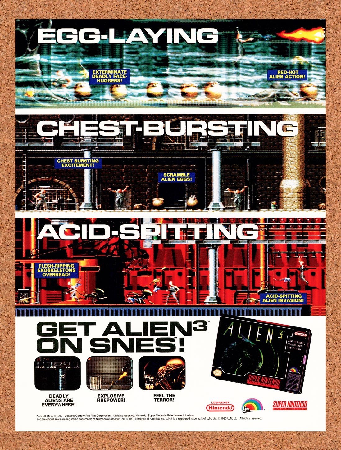 1993 Alien 3 SNES Original Advertisement / Retro Promo v4