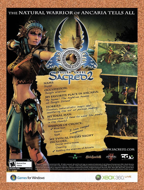 2008 Sacred 2 Fallen Angel Xbox 360 Original Advertisement / Retro Wall Art v4